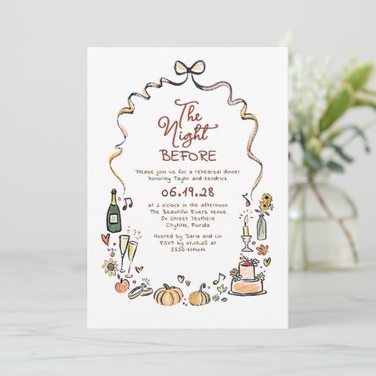 Whimsical Funky Hand Drawn Fall Rehearsal Dinner Kaart (Staand voorkant)