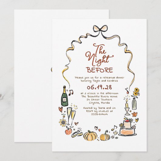 Whimsical Funky Hand Drawn Fall Rehearsal Dinner Kaart (Voorkant / Achterkant)