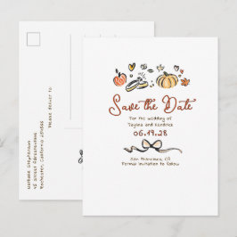 Whimsical Funky Hand Drawn Herfst Save the Date Aankondigingskaart