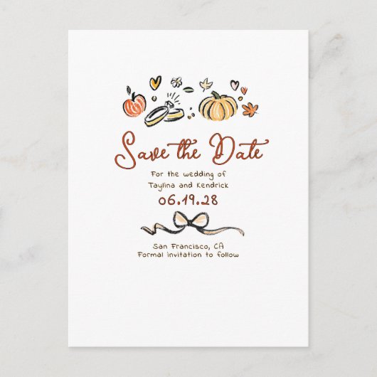 Whimsical Funky Hand Drawn Herfst Save the Date Aankondigingskaart (Voorkant)
