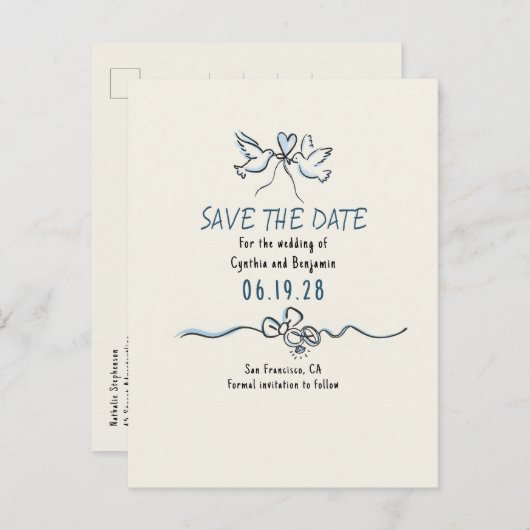Whimsical Funky Hand Drawn Save The Date Aankondigingskaart (Voorkant / Achterkant)