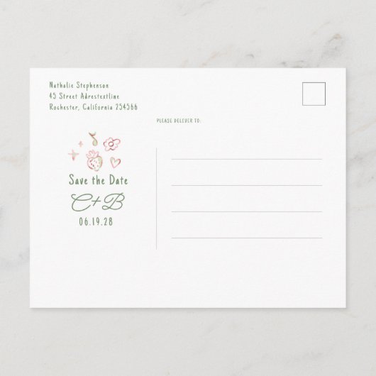 Whimsical Funky Hand Drawn Save The Date Aankondigingskaart (Achterkant)