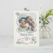 Whimsical Funky Hand Drawn Wedding Photo Bedankkaart (Staand voorkant)