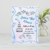 Whimsical Funky Hand Drawn Wedding Save the Date Kaart (Staand voorkant)