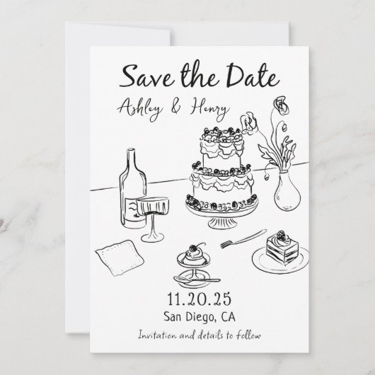 Whimsical Funky Hand Drawn Wedding Save the Date Kaart (Voorkant)