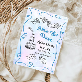 Whimsical Funky Hand Drawn Wedding Save the Date Kaart