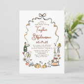 Whimsical Funky Hand Getekende Bruiloft Feest Voor Kaart (Staand voorkant)