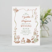 Whimsical Funky Hand getrokken Doodles bruiloft Folie Uitnodiging (Staand Voorkant)