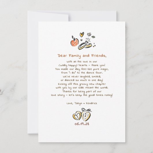 Whimsical Funky Hand getrokken herfst bruiloft fot Bedankkaart (Achterkant)