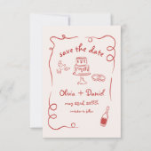 Whimsical Funky Hand getrokken rode bruiloft foto Save The Date (Voorkant)