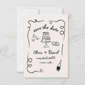 Whimsical Funky Hand Getrokken Trouwfoto Save The Date (Voorkant)