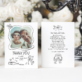 Whimsical funky handgetekende trouwfoto bedankkaart