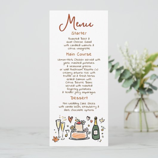 Whimsical Funky Handwritten Fall Wedding Menu (Staand voorkant)