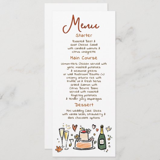 Whimsical Funky Handwritten Fall Wedding Menu (Voorkant / Achterkant)