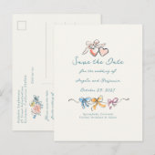 Whimsical funky met de hand getekende bogen save t aankondigingskaart (Voorkant / Achterkant)