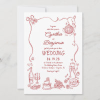 Whimsical Funky Met de Hand Getekende Bourgondisch