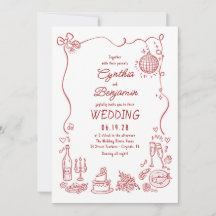 Whimsical Funky Met de Hand Getekende Bourgondisch