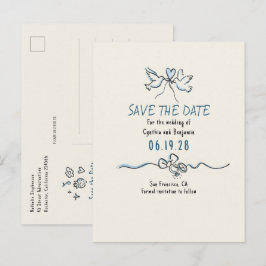Whimsical Funky Met De Hand Getekende Save The Dat Aankondigingskaart