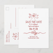 Whimsical Funky Met De Hand Getekende Save The Dat Aankondigingskaart (Voorkant / Achterkant)