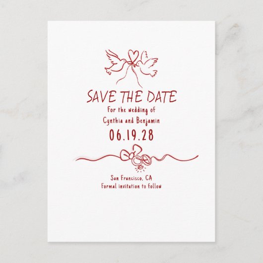 Whimsical Funky Met De Hand Getekende Save The Dat Aankondigingskaart (Voorkant)