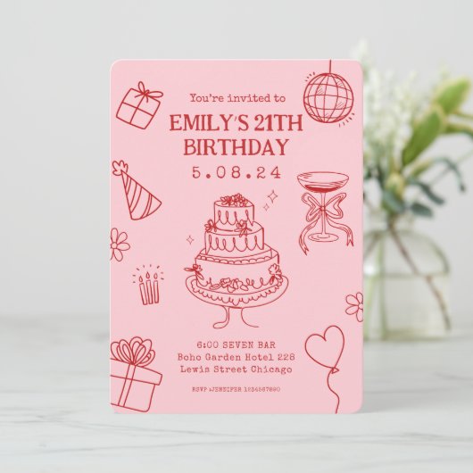 Whimsical Funky Quirky hand Tekening Verjaardag Kaart (Staand voorkant)