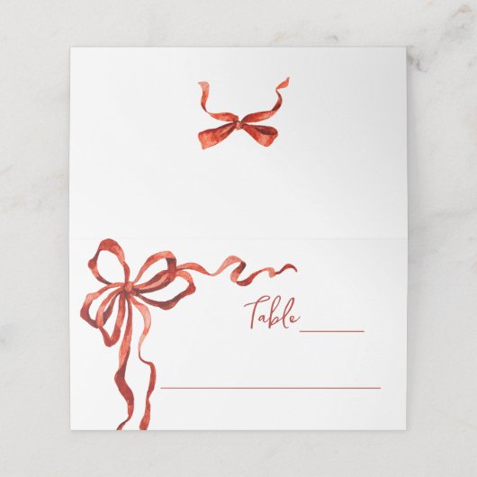Whimsical Funky Red Bow Christmas Dinner Party Plaatskaartje (Buitenkant ongevouwen)