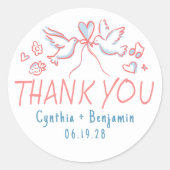 Whimsical Funky Schattigee Hand Getrokken bruiloft Ronde Sticker (Voorkant)