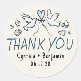 Whimsical Funky Schattigee Hand Getrokken bruiloft Ronde Sticker