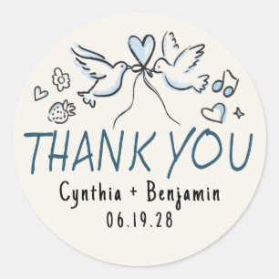 Whimsical Funky Schattigee Hand Getrokken bruiloft Ronde Sticker