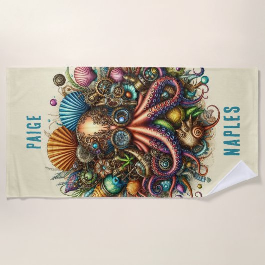 WHIMSICAL FUNKY STEAMPUNK ROZE OCTOPUS STRANDLAKEN (Voorkant)