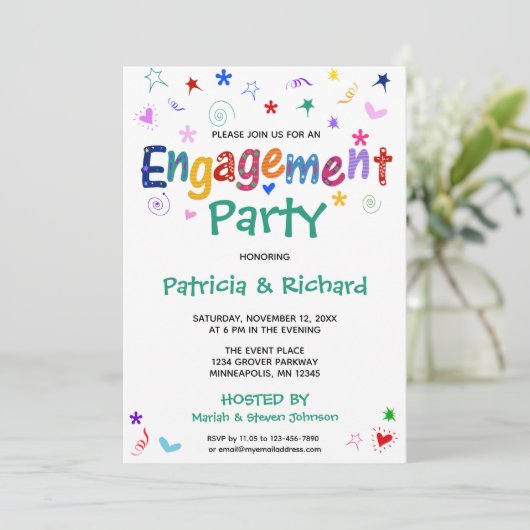 Whimsical Funky Verloving Invitation Kaart (Staand voorkant)