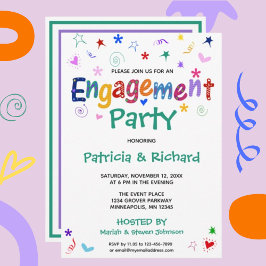 Whimsical Funky Verloving Invitation Kaart