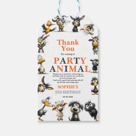 Whimsical Funny Animals 2nd Birthday Party Cadeaulabel (Voorkant)