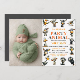 Whimsical Funny Animals 2nd Birthday Party Kaart