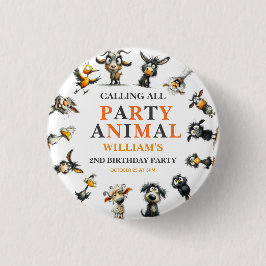 Whimsical Funny Animals 2nd Birthday Party Ronde Button 3,2 Cm