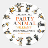 Whimsical Funny Animals 2nd Birthday Party Ronde Sticker (Voorkant)