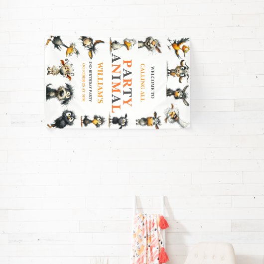 Whimsical Funny Animals 2nd Birthday Party Spandoek (Insitu)