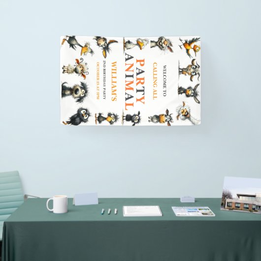Whimsical Funny Animals 2nd Birthday Party Spandoek (Beurs)