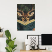 Whimsical Funny Deer Bookworm Wall Art Print (Thuiskantoor)