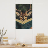 Whimsical Funny Deer Bookworm Wall Art Print (Keuken)