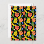 Whimsical Funny Fruit Salad Pattern Black Briefkaart (Voorkant / Achterkant)