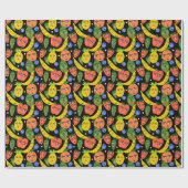 Whimsical Funny Fruit Salad Pattern Black Cadeaupapier (Vlak)