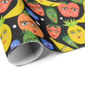 Whimsical Funny Fruit Salad Pattern Black Cadeaupapier (Rol Hoek)