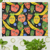 Whimsical Funny Fruit Salad Pattern Black Theedoek (Gevouwen)