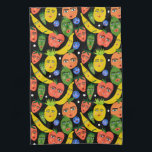 Whimsical Funny Fruit Salad Pattern Black Theedoek<br><div class="desc">Ik hoop dat je dit grillige patroon leuk vindt. Voeg je eigen tekst toe om deze aan te passen als je dat wilt. Bekijk mijn winkel voor meer overeenkomende objecten en andere patronen. Bedankt om met mij te winkelen!</div>