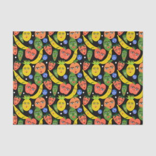 Whimsical Funny Fruit Salad Pattern Black Tissuepapier
