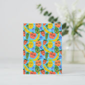 Whimsical Funny Fruit Salad Pattern Blue Briefkaart (Staand voorkant)
