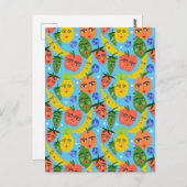 Whimsical Funny Fruit Salad Pattern Blue Briefkaart (Voorkant / Achterkant)