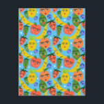 Whimsical Funny Fruit Salad Pattern Blue Briefkaart<br><div class="desc">Ik hoop dat je dit charmante ontwerp leuk vindt. Voeg je eigen tekst toe aan de voor- of achterkant. Bekijk mijn winkel voor meer overeenkomende objecten zoals stickers,  mokken,  handdoeken,  verpakkingspapier en andere leuke patronen. Bedankt om met mij te winkelen,  als je iets wilt,  laat het me dan weten!</div>