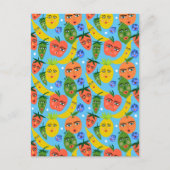 Whimsical Funny Fruit Salad Pattern Blue Briefkaart (Voorkant)